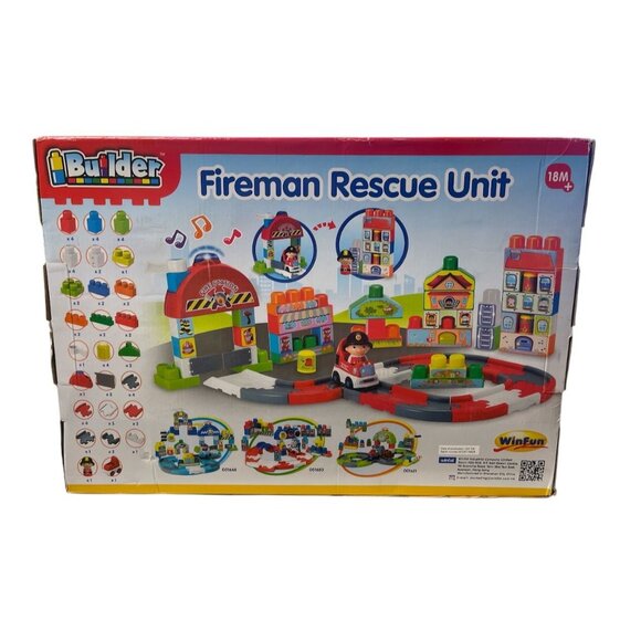Builder Fireman Rescue Unit Toy Set For Children 18M+ With 60 Pieces By WinFun - Picture 2 of 2